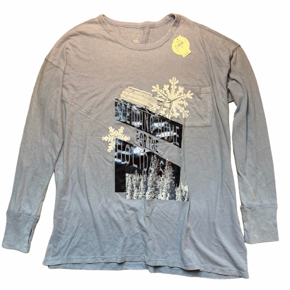 NWT Offline by Aerie Sledding Home for the Holidays Blue Winter Snowflake Tee